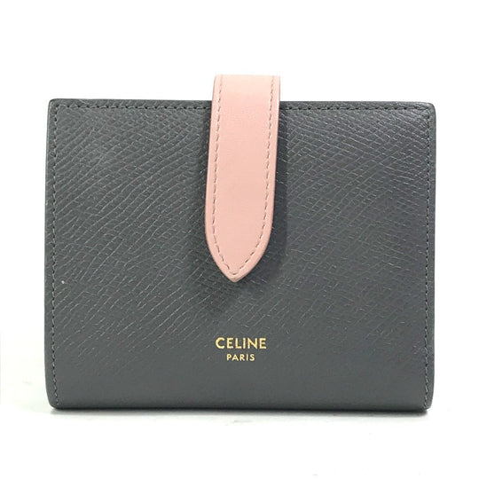 CELINE Trifold wallet 10H263BRU.10GV leather Gray x pink By color Small strap wallet