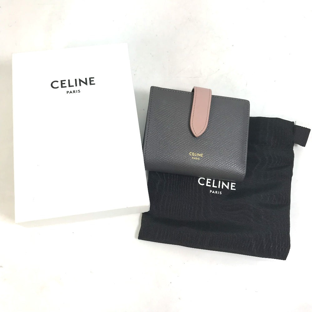 CELINE Trifold wallet 10H263BRU.10GV leather Gray x pink By color Small strap wallet