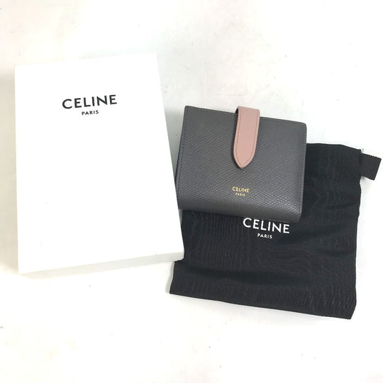 CELINE Trifold wallet 10H263BRU.10GV leather Gray x pink By color Small strap wallet