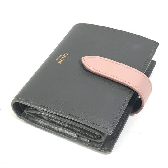 CELINE Trifold wallet 10H263BRU.10GV leather Gray x pink By color Small strap wallet