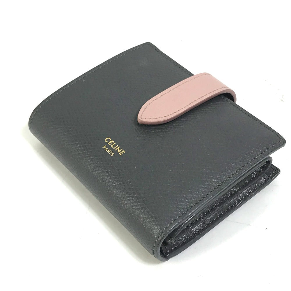 CELINE Trifold wallet 10H263BRU.10GV leather Gray x pink By color Small strap wallet