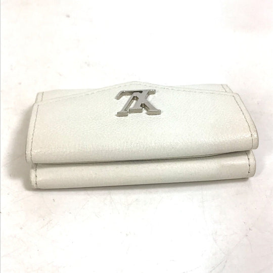 LOUIS VUITTON Trifold wallet M68482 leather white Portefeuille lock mini Women Used Authentic
