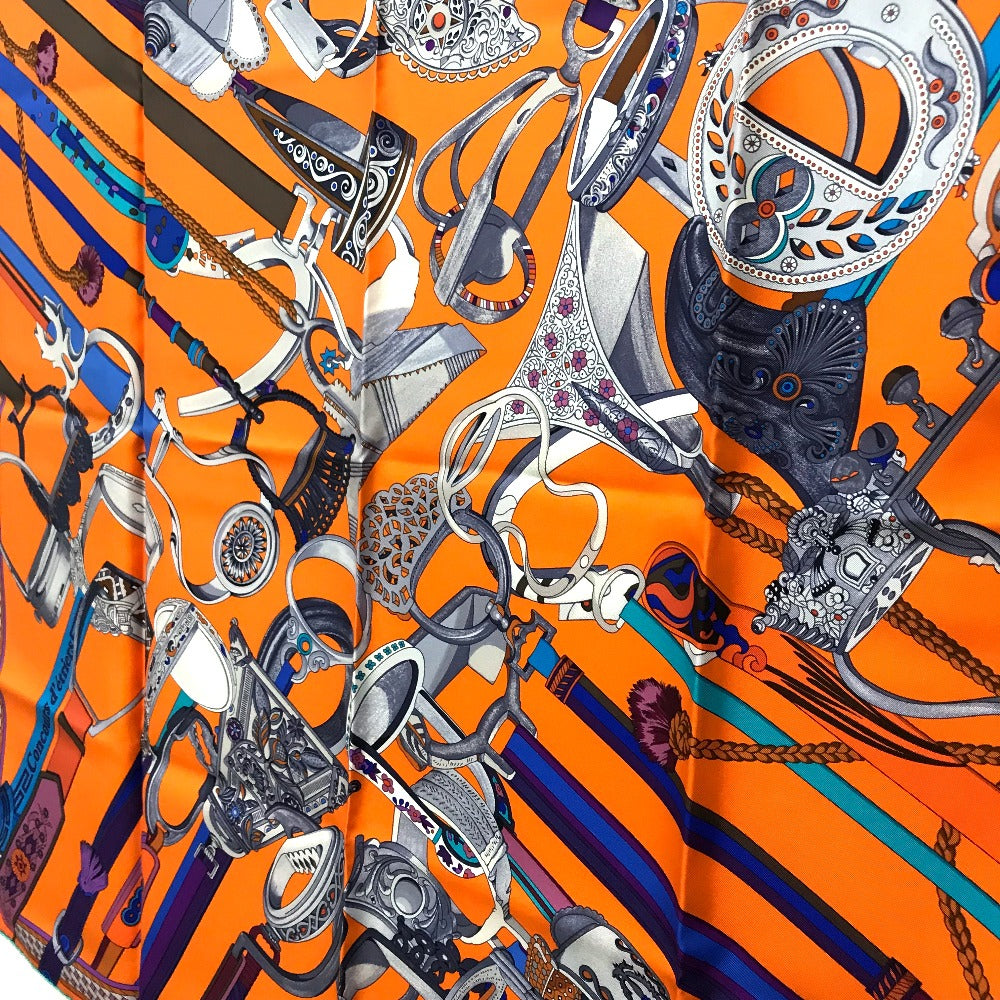 HERMES scarf silk orange x purple x blue Concours detriers Carre 90 Women Used Authentic