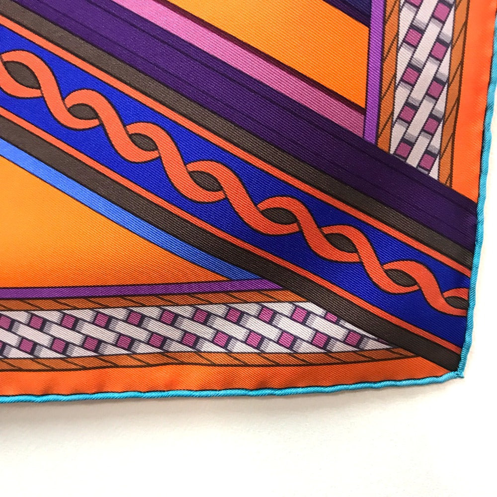 HERMES scarf silk orange x purple x blue Concours detriers Carre 90 Women Used Authentic