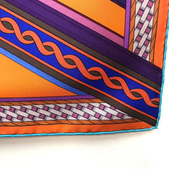 HERMES scarf silk orange x purple x blue Concours detriers Carre 90 Women Used Authentic