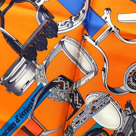 HERMES scarf silk orange x purple x blue Concours detriers Carre 90 Women Used Authentic