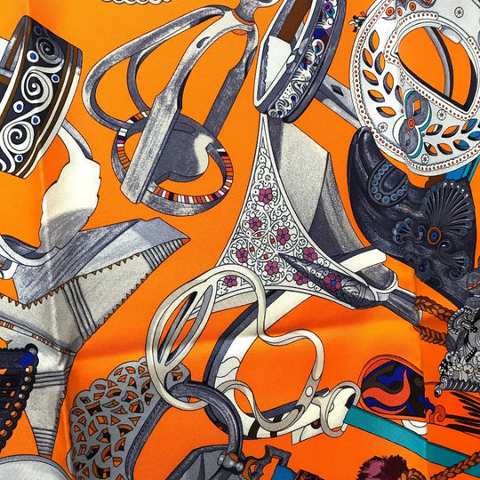 HERMES scarf silk orange x purple x blue Concours detriers Carre 90 Women Used Authentic