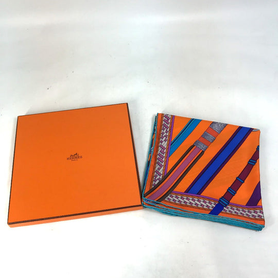 HERMES scarf silk orange x purple x blue Concours detriers Carre 90 Women Used Authentic