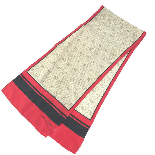 Dior scarf silk Beige x red x black Honeycomb Overall handle Women Used Authentic