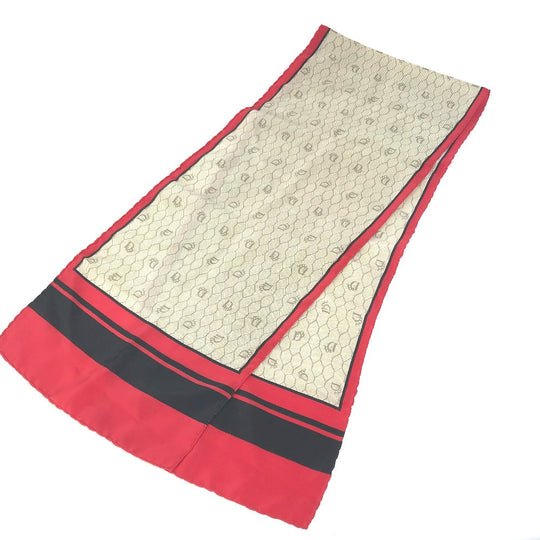 Dior scarf silk Beige x red x black Honeycomb Overall handle Women Used Authentic