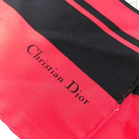 Dior scarf silk Beige x red x black Honeycomb Overall handle Women Used Authentic