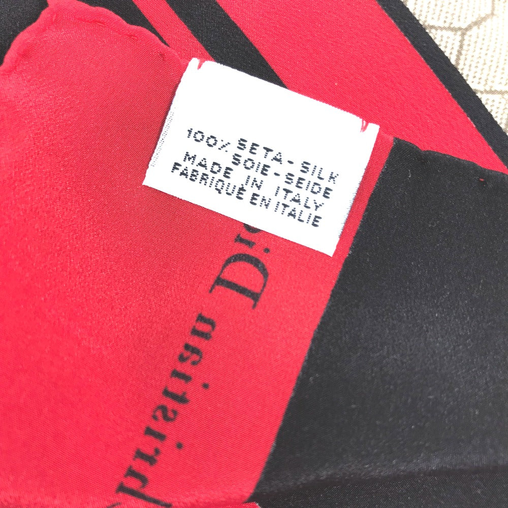 Dior scarf silk Beige x red x black Honeycomb Overall handle Women Used Authentic