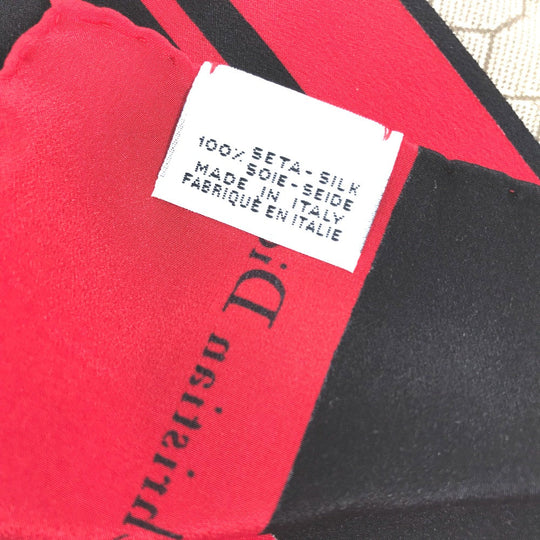 Dior scarf silk Beige x red x black Honeycomb Overall handle Women Used Authentic