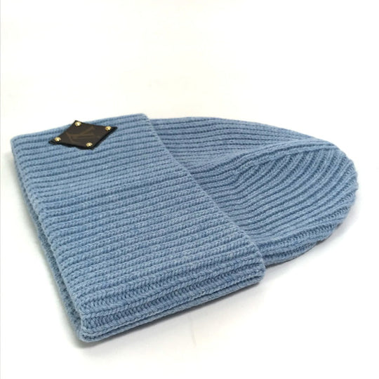 LOUIS VUITTON Knit hat M76710 wool blue Monogram Bonnet LV mens Used Authentic