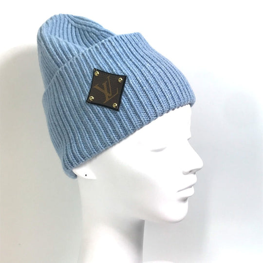 LOUIS VUITTON Knit hat M76710 wool blue Monogram Bonnet LV mens Used Authentic