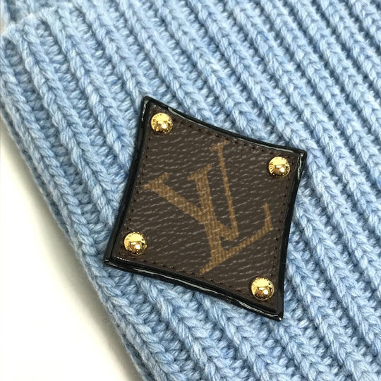 LOUIS VUITTON Knit hat M76710 wool blue Monogram Bonnet LV mens Used Authentic