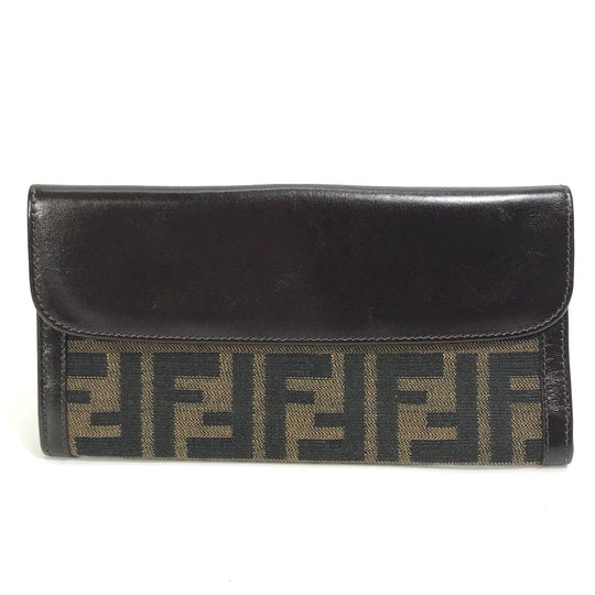 FENDI Long Wallet Purse 2804-01339 Canvas / leather Brown Zucca Bill Compartment mens Used Authentic