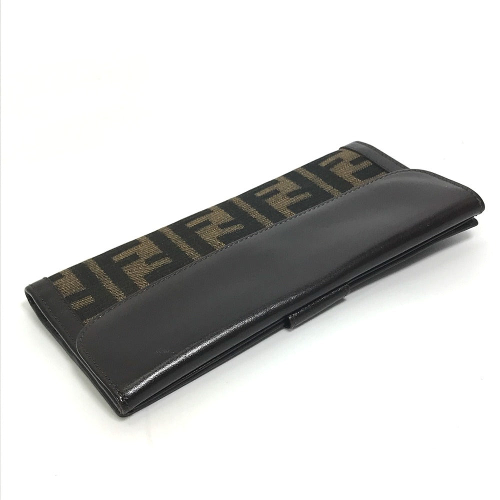 FENDI Long Wallet Purse 2804-01339 Canvas / leather Brown Zucca Bill Compartment mens Used Authentic