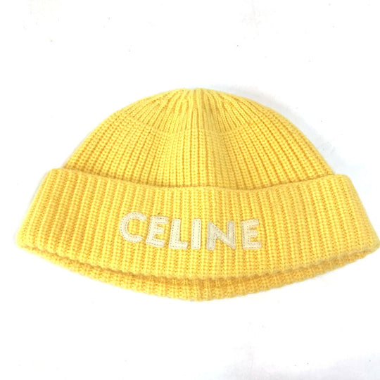 CELINE Knit hat 2A61W535Q wool yellow logo embroidery mens Used Authentic