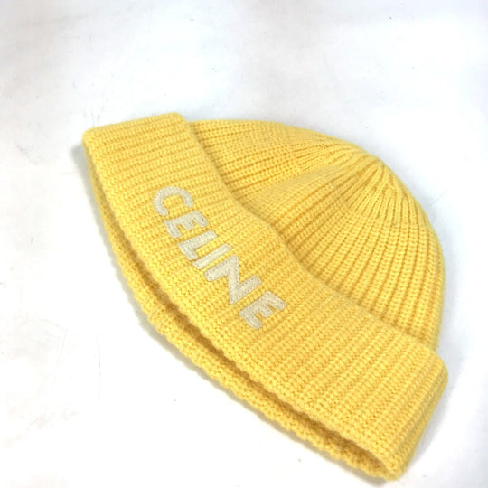 CELINE Knit hat 2A61W535Q wool yellow logo embroidery mens Used Authentic