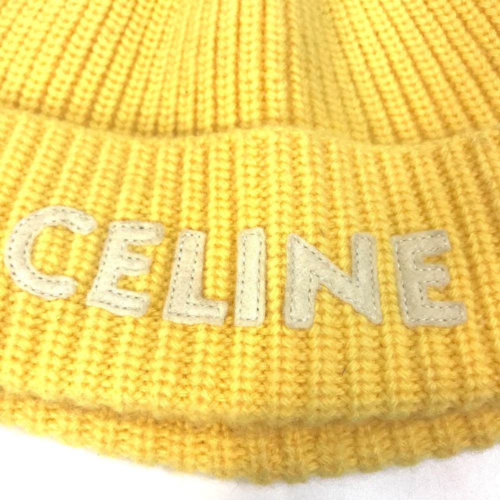 CELINE Knit hat 2A61W535Q wool yellow logo embroidery mens Used Authentic