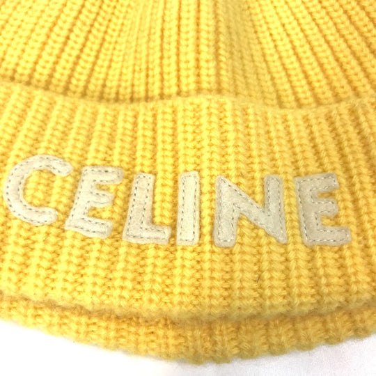 CELINE Knit hat 2A61W535Q wool yellow logo embroidery mens Used Authentic