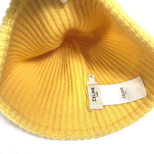 CELINE Knit hat 2A61W535Q wool yellow logo embroidery mens Used Authentic