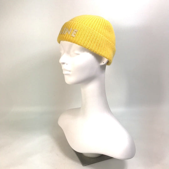 CELINE Knit hat 2A61W535Q wool yellow logo embroidery mens Used Authentic
