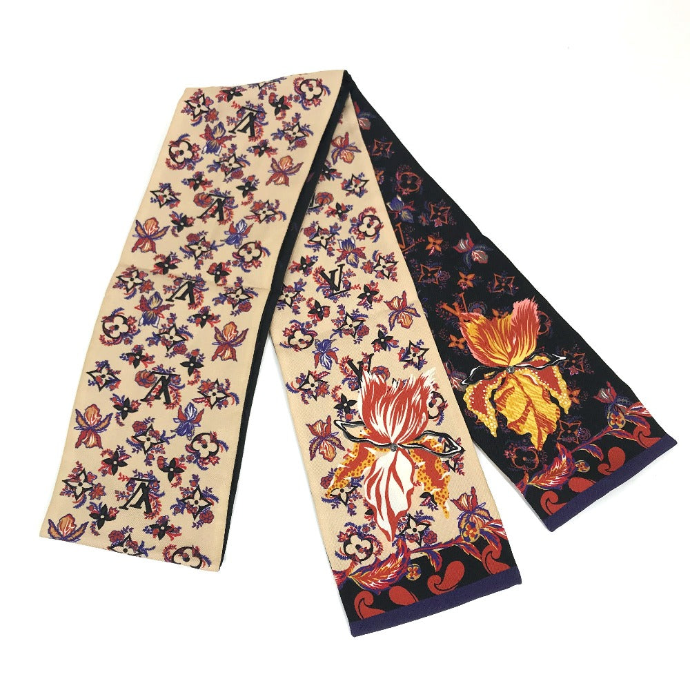LOUIS VUITTON scarf M76433 silk Beige x black Monogram Bando Rendezvous Women Used Authentic