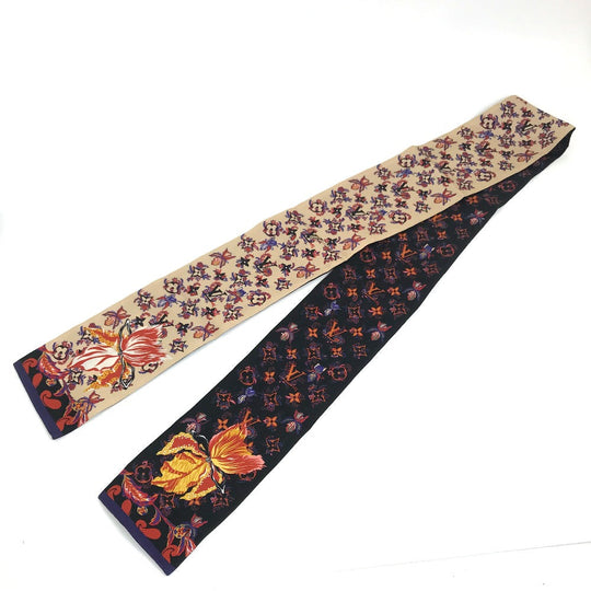 LOUIS VUITTON scarf M76433 silk Beige x black Monogram Bando Rendezvous Women Used Authentic