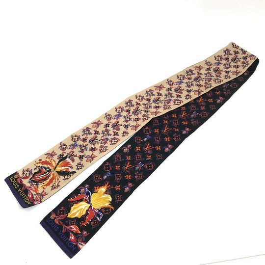 LOUIS VUITTON scarf M76433 silk Beige x black Monogram Bando Rendezvous Women Used Authentic
