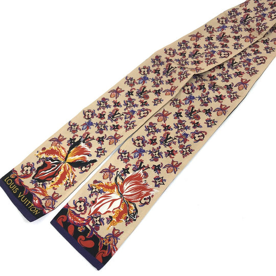 LOUIS VUITTON scarf M76433 silk Beige x black Monogram Bando Rendezvous Women Used Authentic