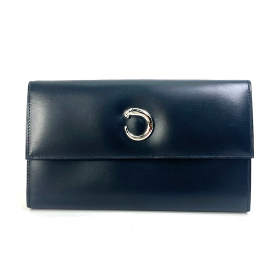 CARTIER Long Wallet Purse leather black PANTHERE Women Used Authentic