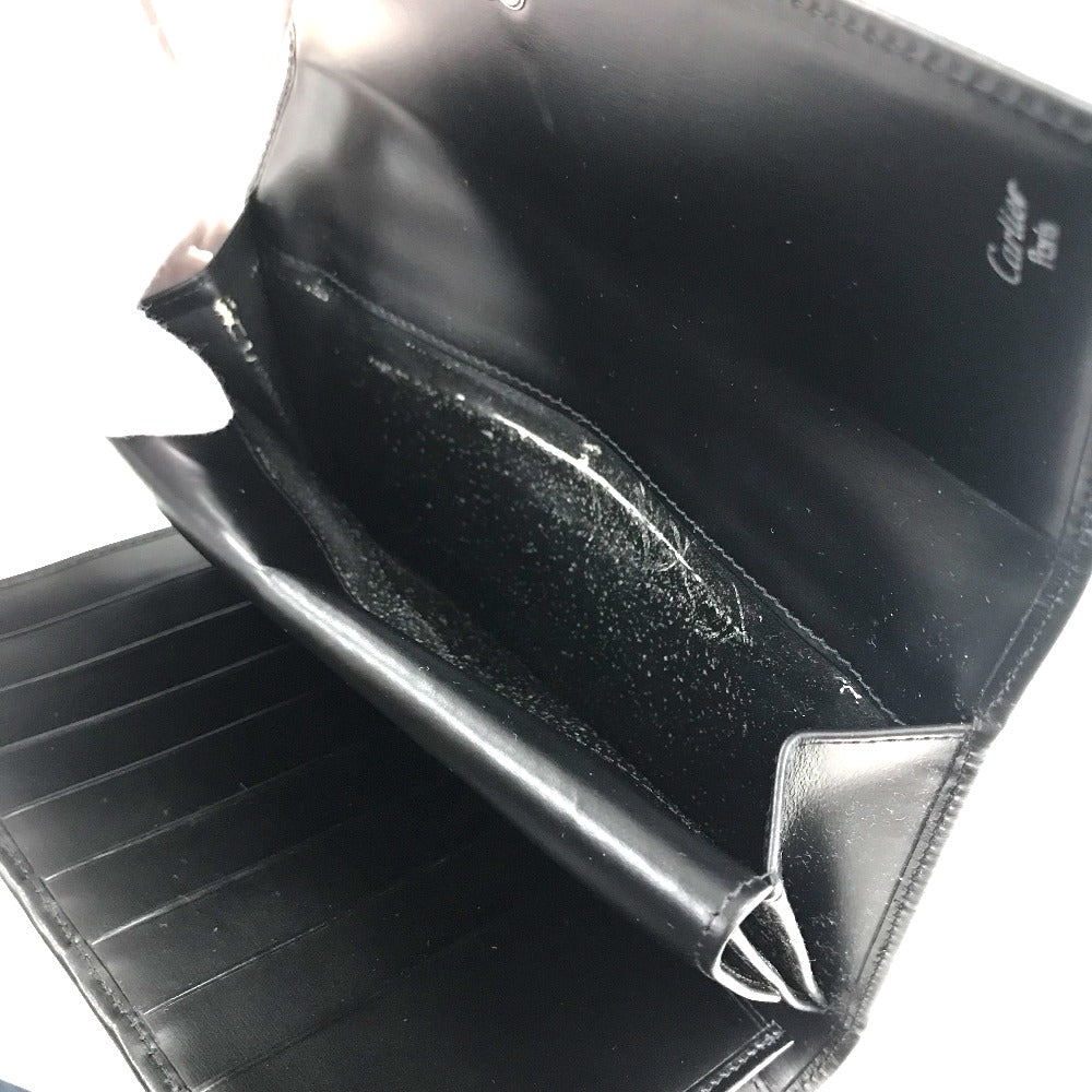 CARTIER Long Wallet Purse leather black PANTHERE Women Used Authentic
