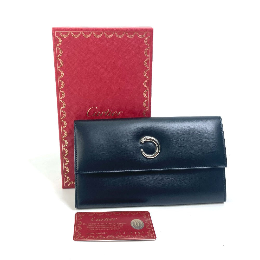 CARTIER Long Wallet Purse leather black PANTHERE Women Used Authentic