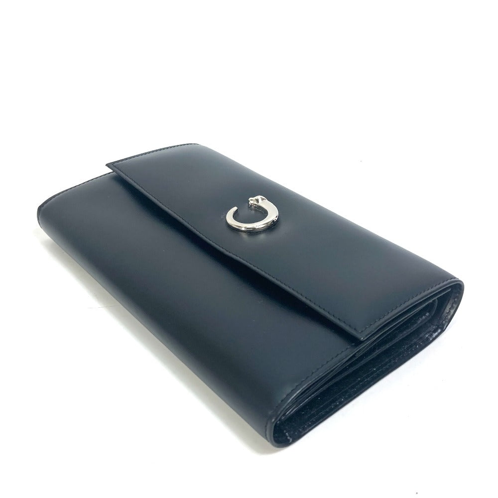 CARTIER Long Wallet Purse leather black PANTHERE Women Used Authentic