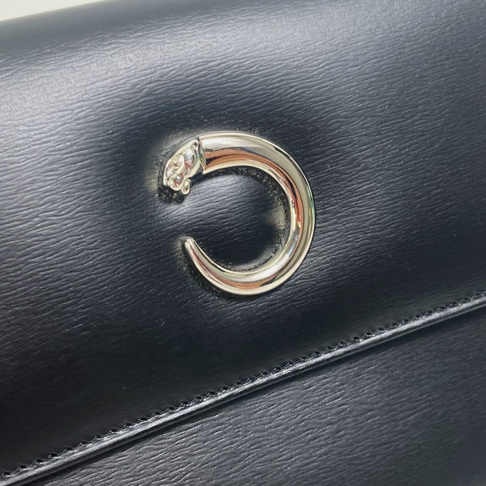CARTIER Long Wallet Purse leather black PANTHERE Women Used Authentic