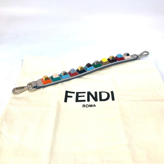 FENDI Shoulder strap leather Gray x multicolor Strap you Women Used Authentic