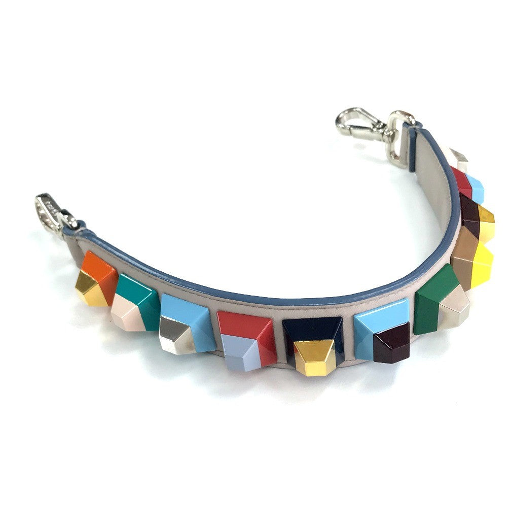 FENDI Shoulder strap leather Gray x multicolor Strap you Women Used Authentic