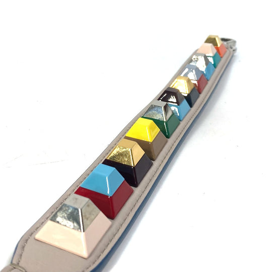 FENDI Shoulder strap leather Gray x multicolor Strap you Women Used Authentic
