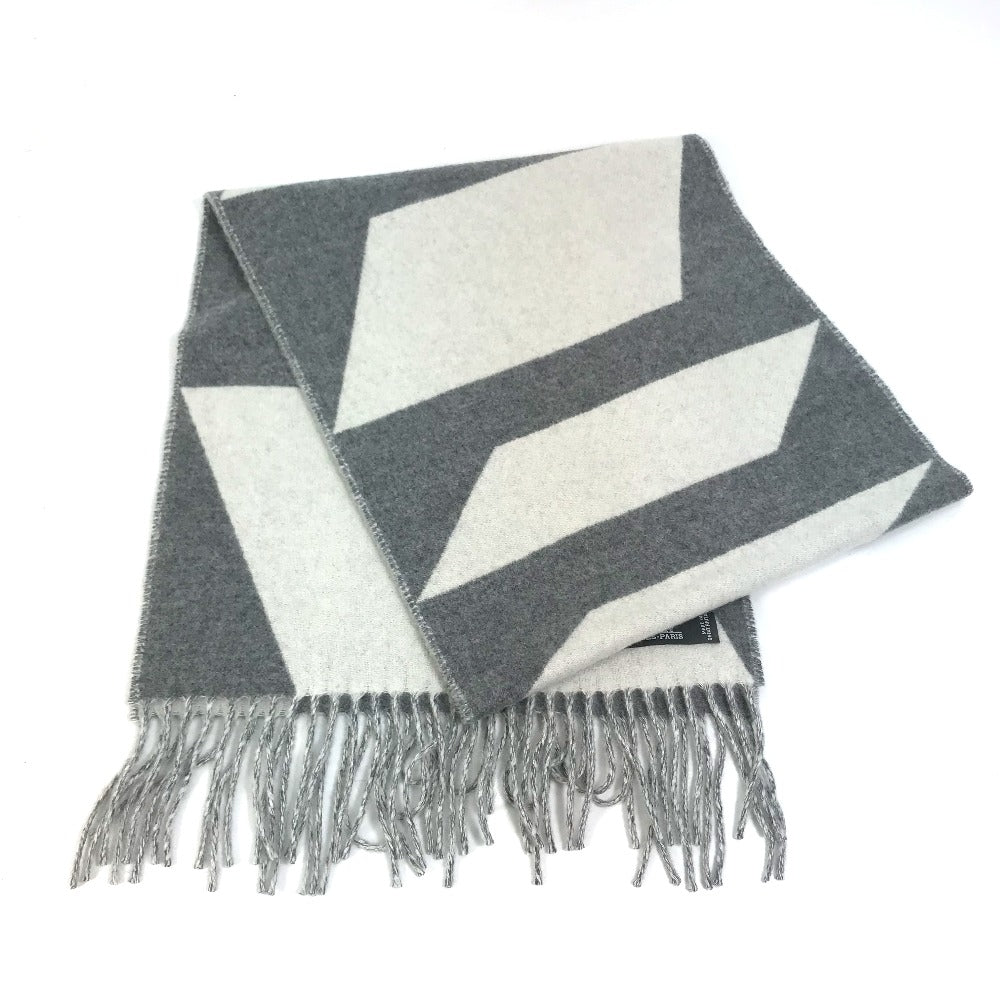 HERMES Scarf cashmere Gray x white Kazak Optic Women Used Authentic