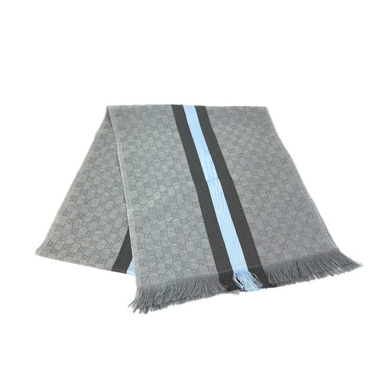 GUCCI Scarf 542984 Wool, Silk Gray x blue x black GG mens Used Authentic