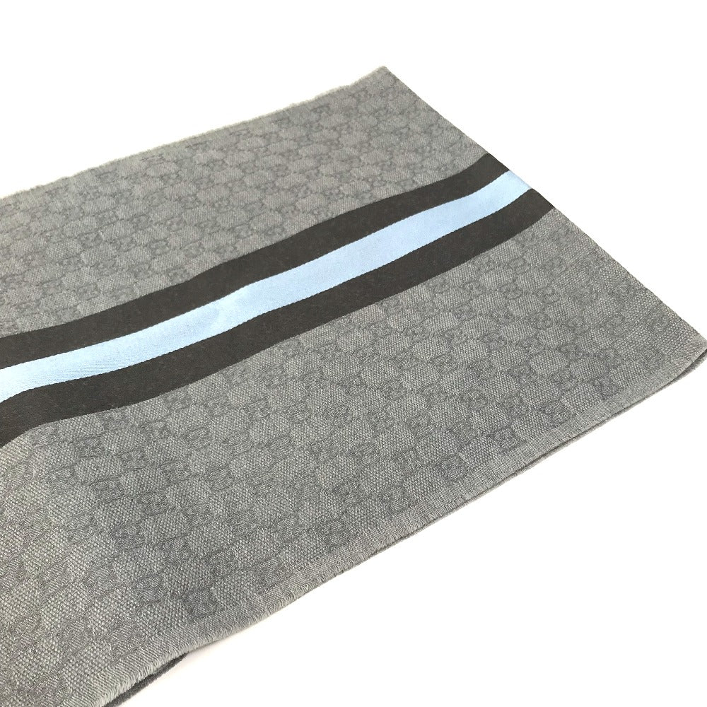 GUCCI Scarf 542984 Wool, Silk Gray x blue x black GG mens Used Authentic