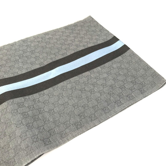 GUCCI Scarf 542984 Wool, Silk Gray x blue x black GG mens Used Authentic