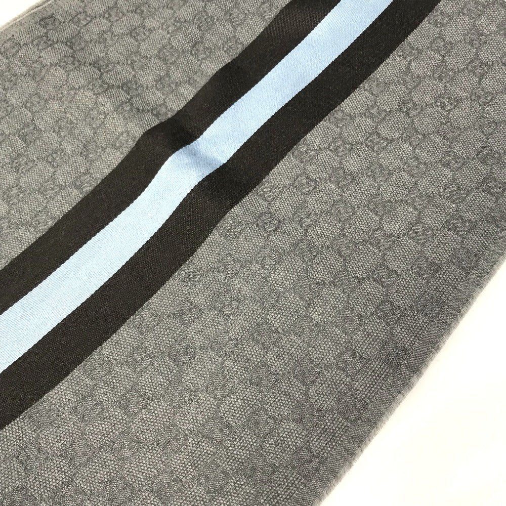 GUCCI Scarf 542984 Wool, Silk Gray x blue x black GG mens Used Authentic