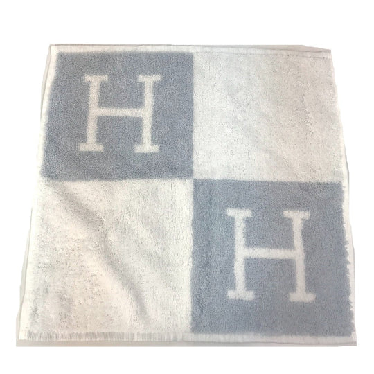 HERMES towel cotton Blue x white H logo Avalon Women Used Authentic