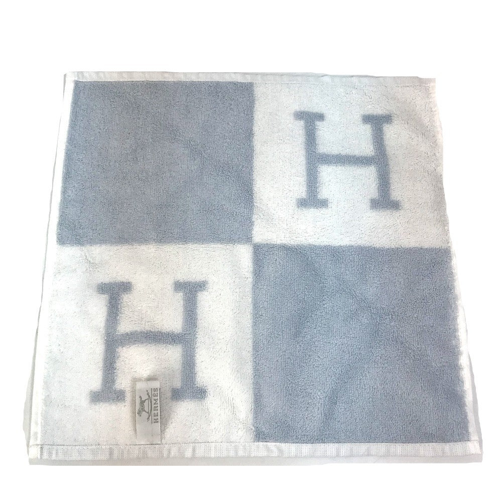 HERMES towel cotton Blue x white H logo Avalon Women Used Authentic