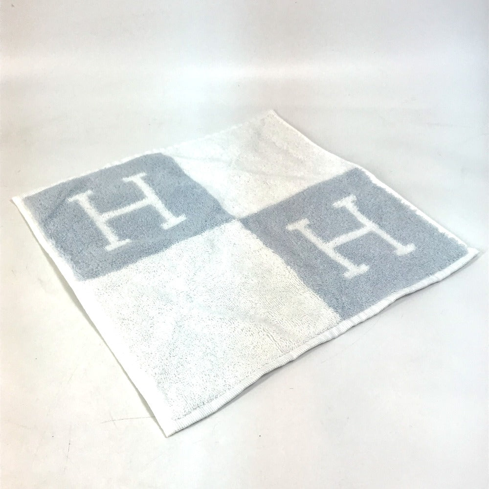 HERMES towel cotton Blue x white H logo Avalon Women Used Authentic