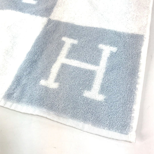 HERMES towel cotton Blue x white H logo Avalon Women Used Authentic