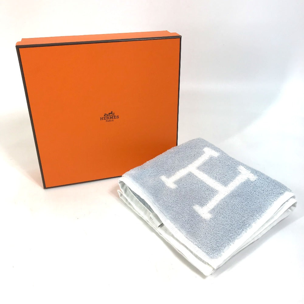 HERMES towel cotton Blue x white H logo Avalon Women Used Authentic